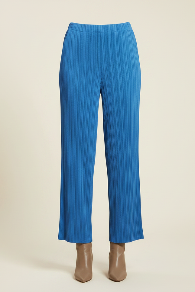 Pantalon À Pince Bleu Plissé Droit Fluide Décontracté - Polyester - vue 3