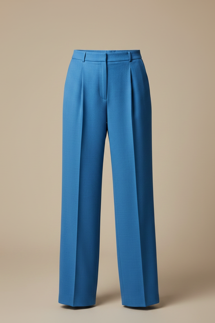 Pantalon À Pince Bleu Royal Plissé Droit Élégant Femme - Laine - vue 3