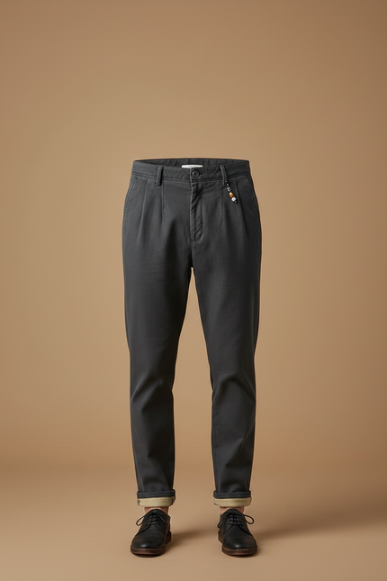 Pantalon À Pince Gris Foncé Décontracté Homme Plissé - Coton - vue 3