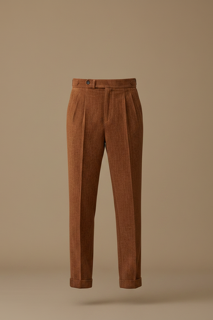 Pantalon À Pince Marron Plissé Velours Côtelé Homme - Cordé - vue 3