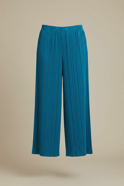 Pantalon À Pince Plissé Fluide Bleu Élastique Femme - Polyester - vue 3