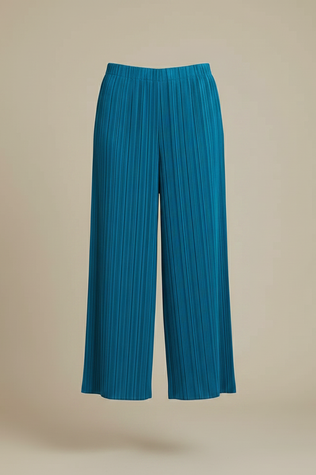 Pantalon À Pince Plissé Fluide Bleu Élastique Femme - Polyester - vue 3