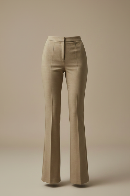 Pantalon À Pince Beige Taille Haute Évasé Femme - Gabardine - vue 3