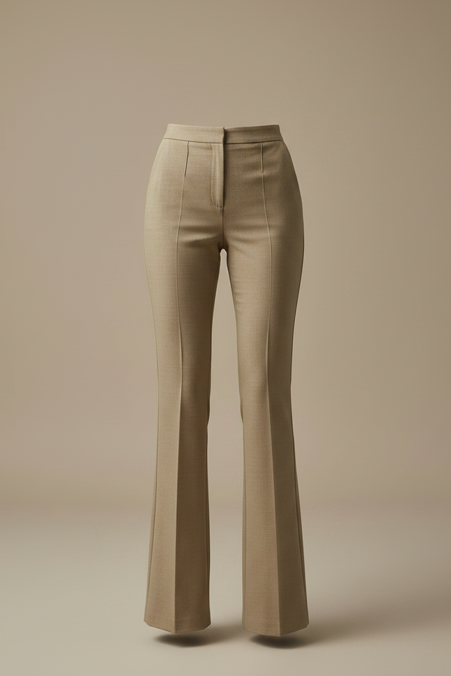 Pantalon À Pince Beige Taille Haute Évasé Femme - Gabardine - vue 3