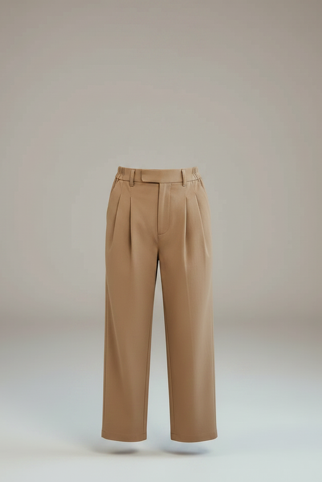 Pantalon À Pince Marron Plissé Ample Enfant Élégant - Camel Gabardine - vue 3