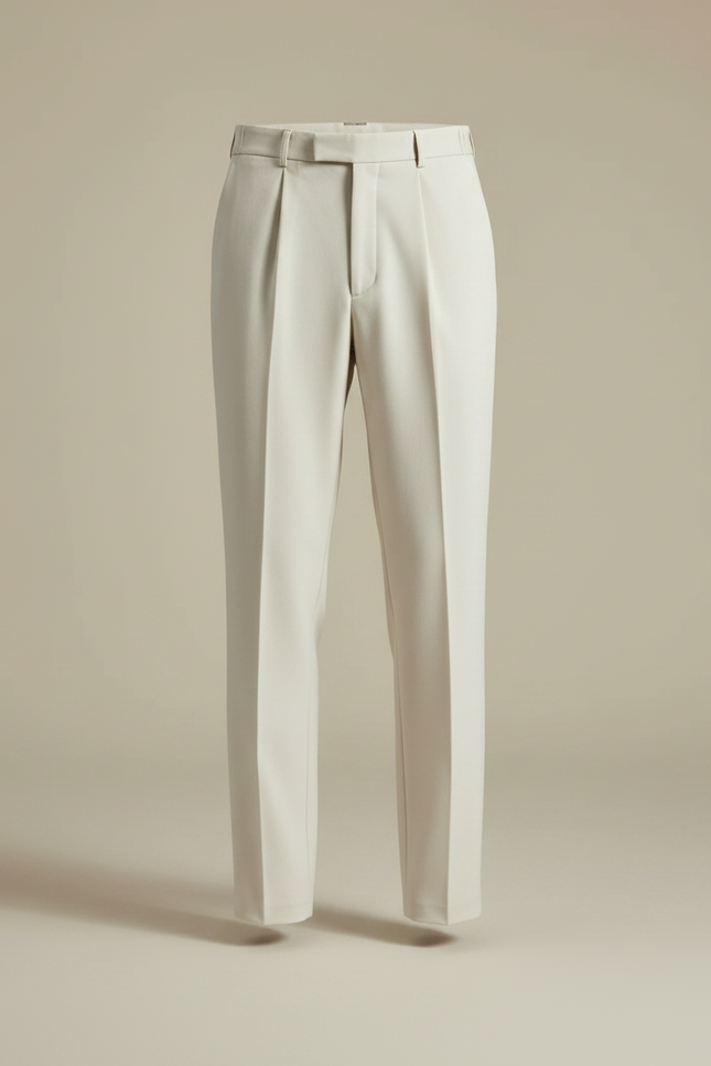 Pantalon À Pince Crème Ample Plissé Décontracté Homme - Beige Gabardine - vue 3