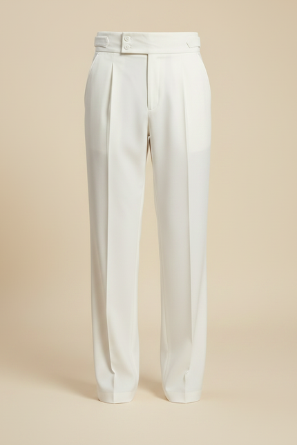 Pantalon À Pince Blanc Plissé Élégant Décontracté Homme - Gabardine - vue 3