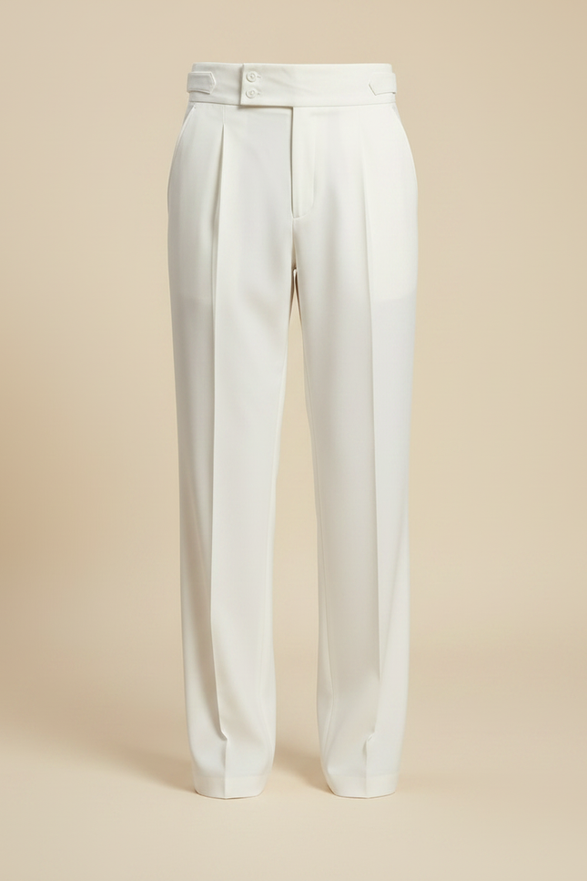 Pantalon À Pince Blanc Plissé Élégant Décontracté Homme - Gabardine - vue 3