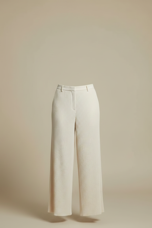 Pantalon À Pince Plissé Crème Fluide Ample Femme - Beige Maille - vue 3