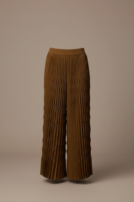 Pantalon À Pince Plissé Marron Fluide Ample Femme - Kaki Polyester - vue 3