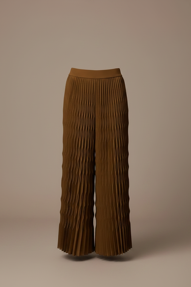Pantalon À Pince Plissé Marron Fluide Ample Femme - Kaki Polyester - vue 3