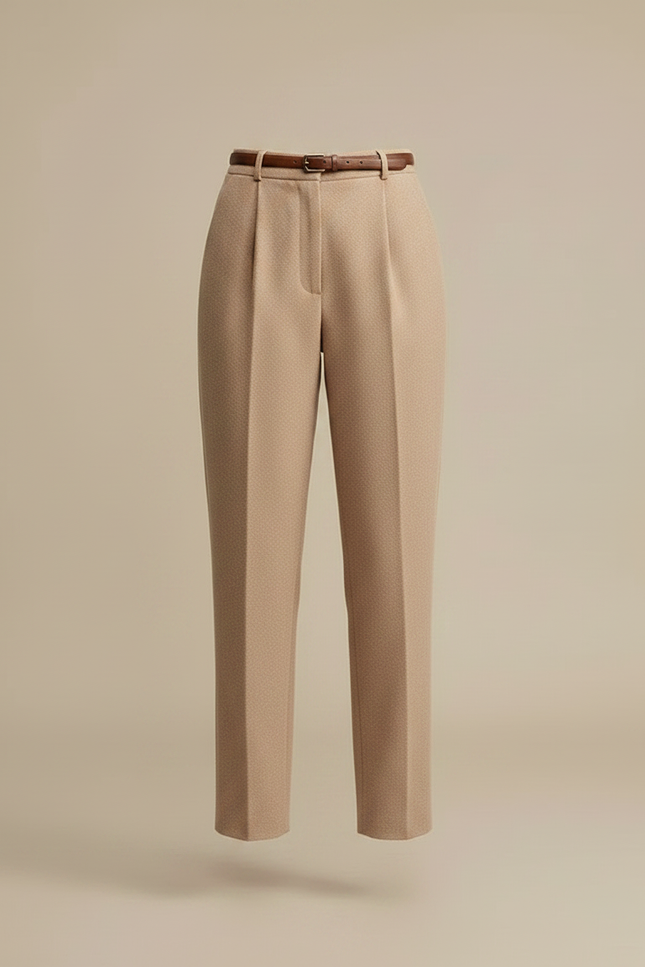 Pantalon À Pince Beige Laine Droit Élégant Femme - vue 3