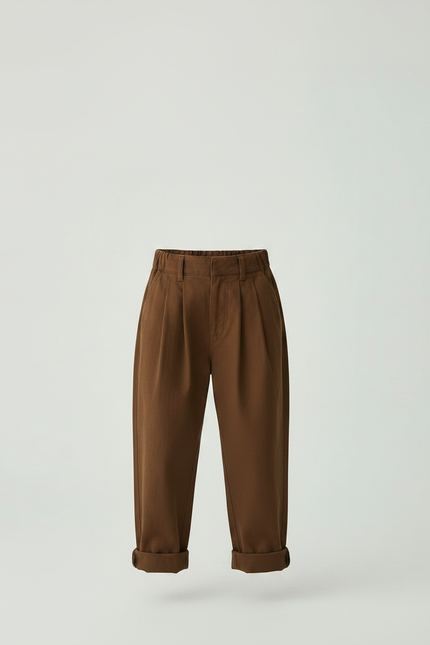 Pantalon À Pince Marron Ample Coton Enfant Décontracté - vue 3
