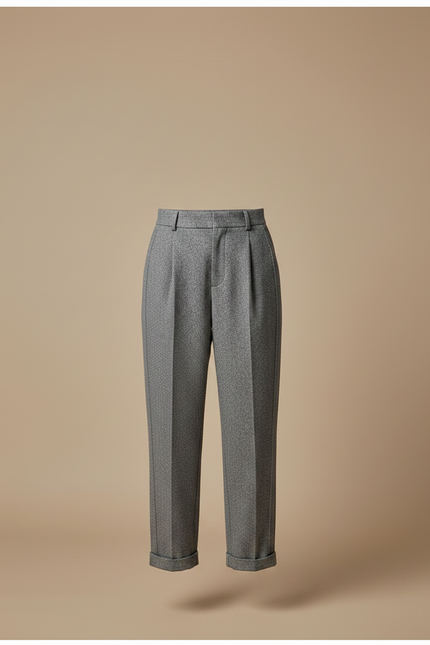 Pantalon À Pince Gris Tweed Droit Décontracté Chaud - vue 3