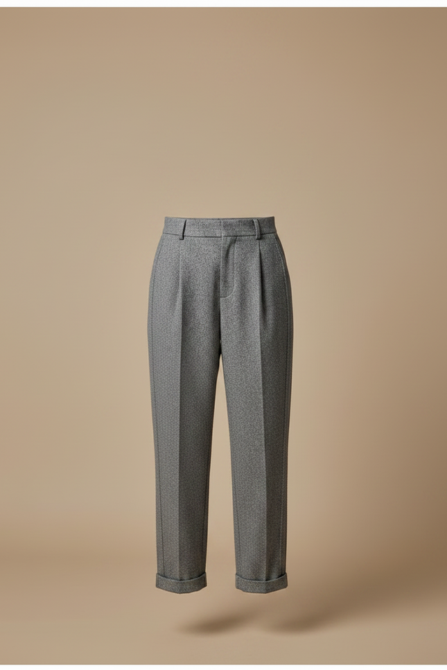 Pantalon À Pince Gris Tweed Droit Décontracté Chaud - vue 3