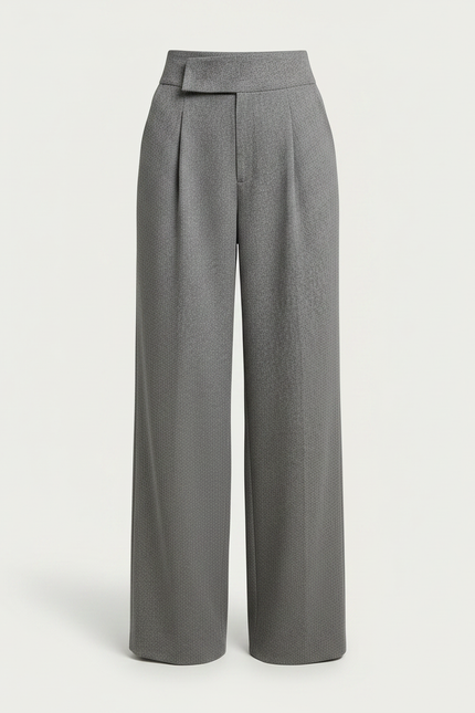 Pantalon À Pince Gris Ample Plissé Tissé Élégant - Laine - vue 3