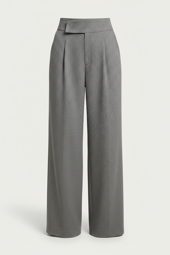 Pantalon À Pince Gris Ample Plissé Tissé Élégant - Laine - vue 3