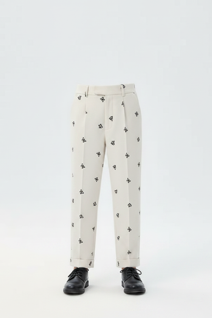 Pantalon À Pince Beige Brodé Papillons Enfant Élégant - Gabardine - vue 3