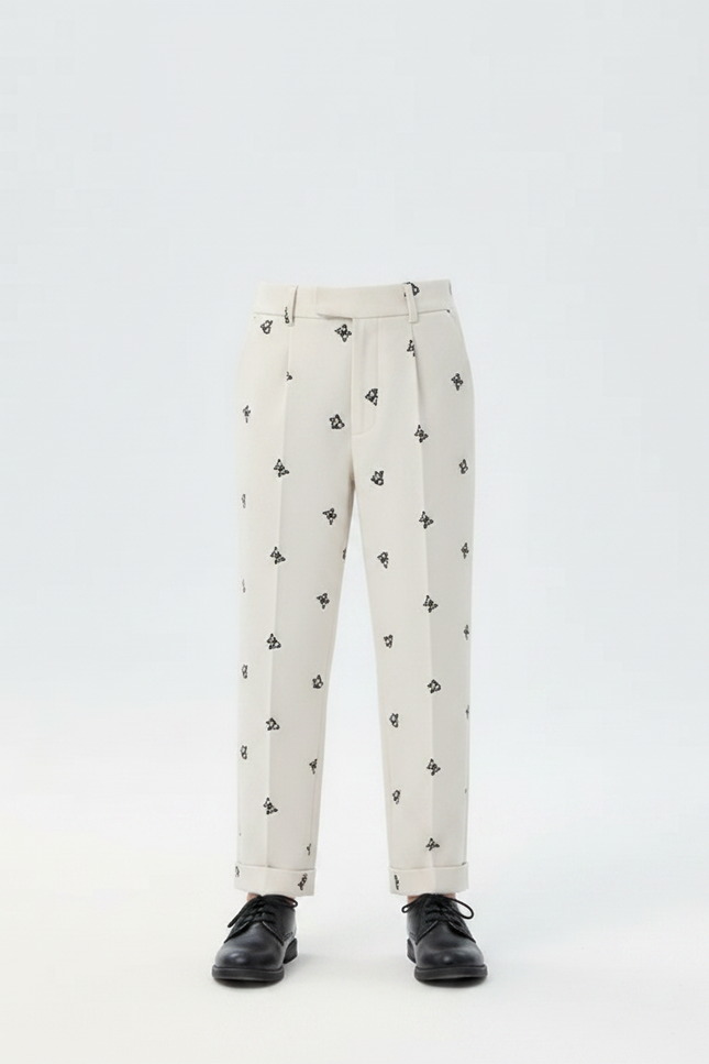 Pantalon À Pince Beige Brodé Papillons Enfant Élégant - Gabardine - vue 3