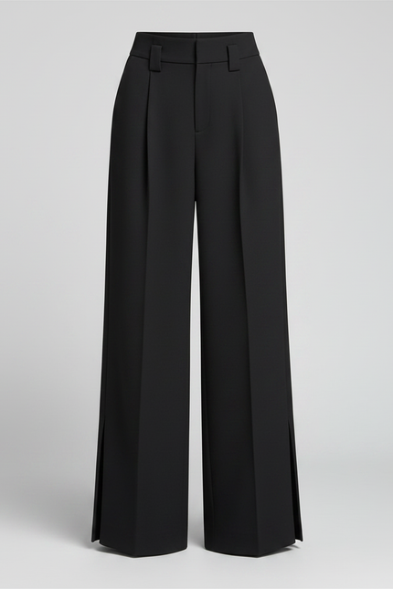 Pantalon À Pince Noir Plissé Ample Fendu Élégant - Polyester - vue 3