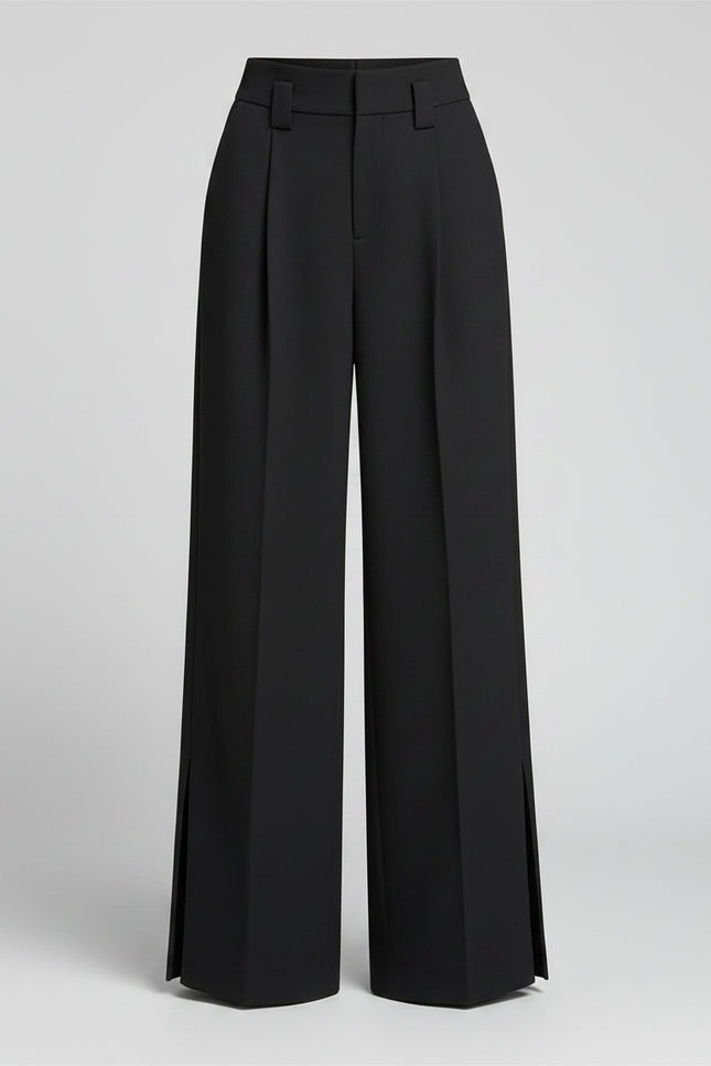 Pantalon À Pince Noir Plissé Ample Fendu Élégant - Polyester - vue 3