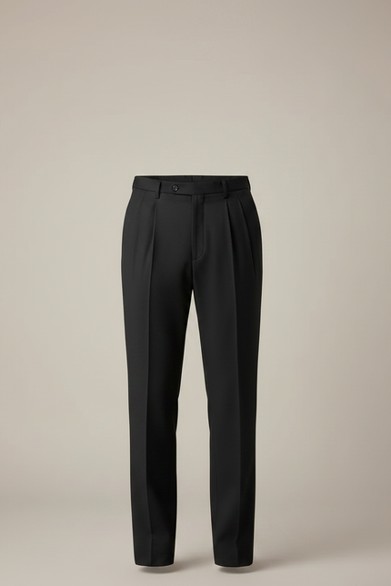 Pantalon À Pince Noir Plissé Droit Homme Élégant - Gabardine - vue 3