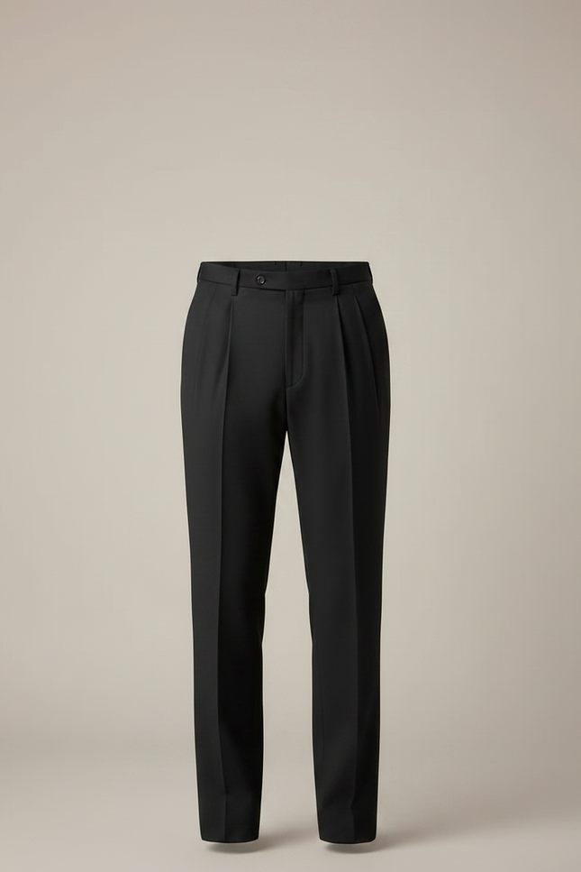 Pantalon À Pince Noir Plissé Droit Homme Élégant - Gabardine - vue 3