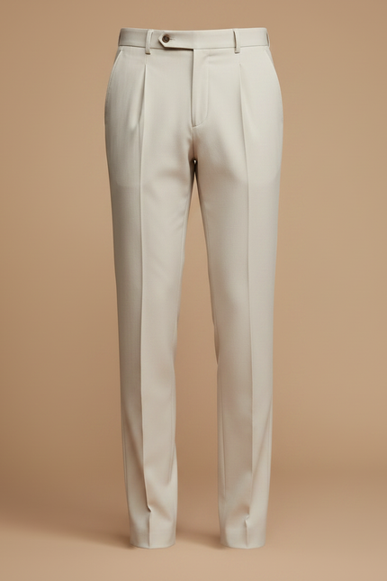 Pantalon À Pince Crème Plissé Droit Élégant Homme - Beige Gabardine - vue 3