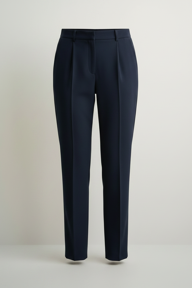 Pantalon À Pince Bleu Marine Taille Haute Élégant Femme - Gabardine - vue 3