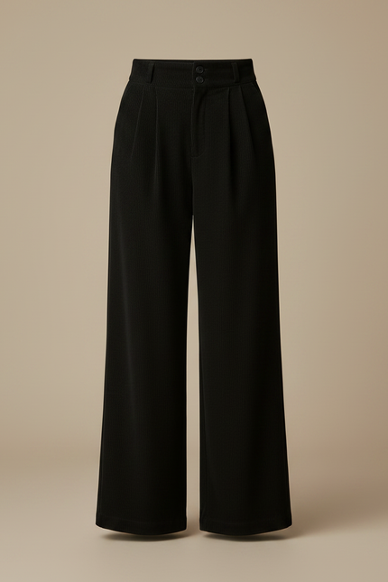 Pantalon À Pince Noir Côtelé Ample Élégant Femme - Cordé - vue 3