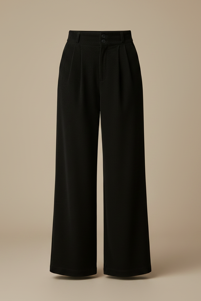 Pantalon À Pince Noir Côtelé Ample Élégant Femme - Cordé - vue 3