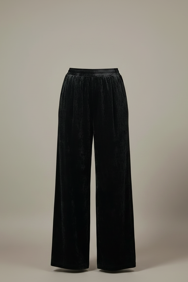 Pantalon À Pince Noir Velours Fluide Ample Femme - vue 3