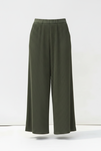Pantalon À Pince Plissé Vert Ample Fluide Femme - Kaki Polyester - vue 3