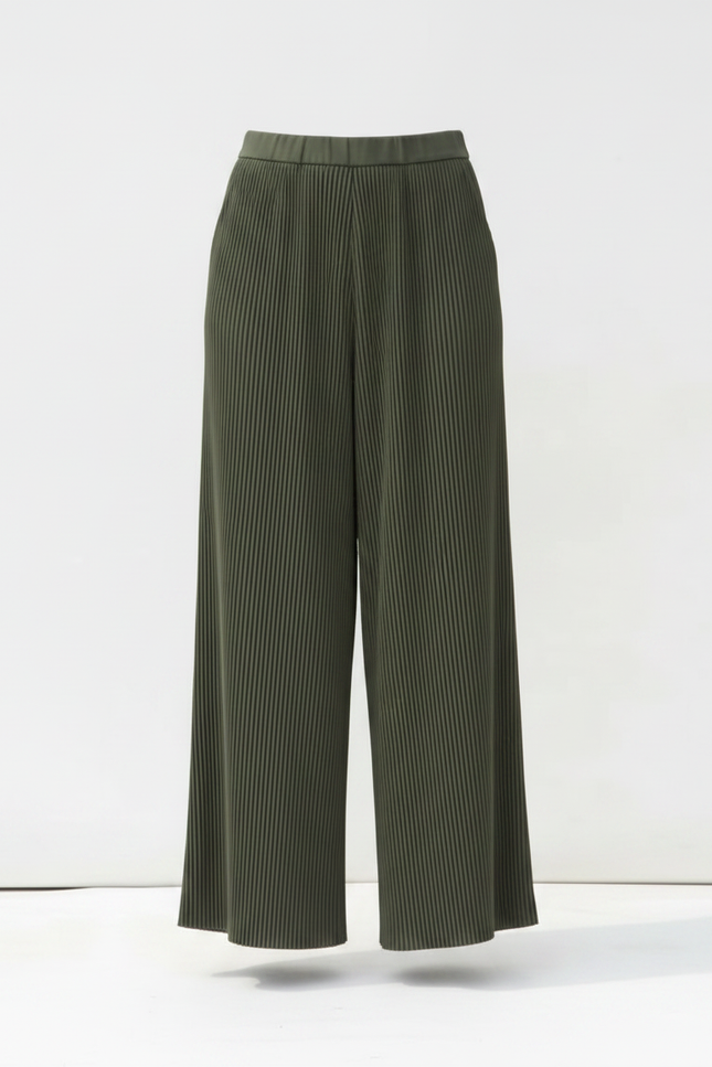 Pantalon À Pince Plissé Vert Ample Fluide Femme - Kaki Polyester - vue 3