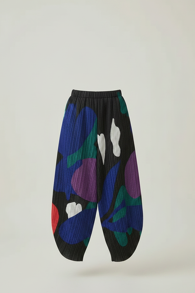 Pantalon À Pince Imprimé Ample Plissé Décontracté Coloré - Multicolore Polyester - vue 3