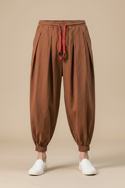 Pantalon À Pince Marron Ample Coton Décontracté Homme - vue 3