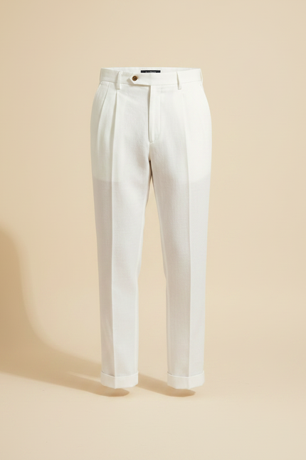 Pantalon À Pince Blanc Lin Plissé Droit Homme Élégant - vue 3