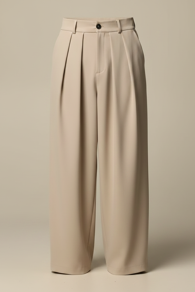 Pantalon À Pince Beige Ample Plissé Droit Décontracté - Polyester - vue 3