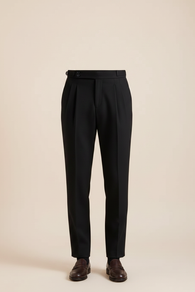 Pantalon À Pince Noir Plissé Laine Droit Homme Élégant - vue 3