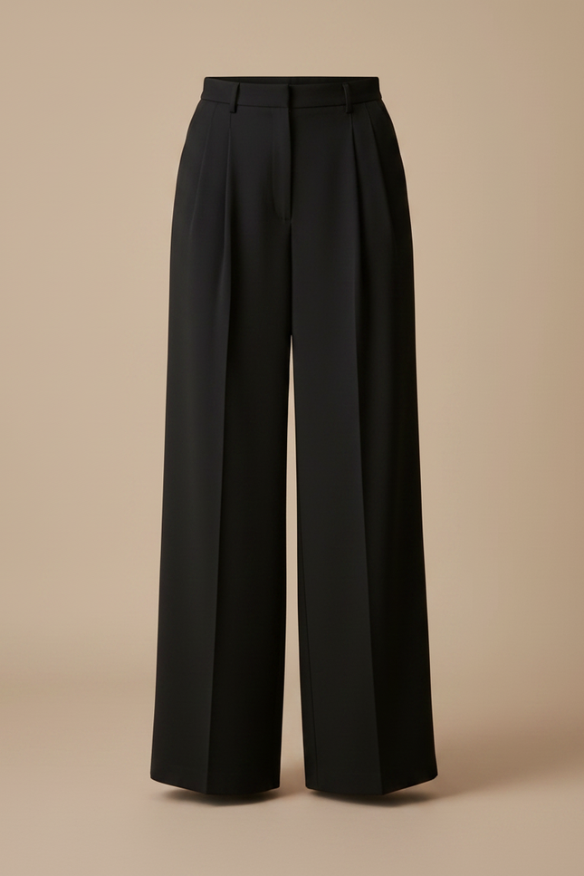 Pantalon À Pince Noir Ample Fluide Élégant Femme - Polyester - vue 3