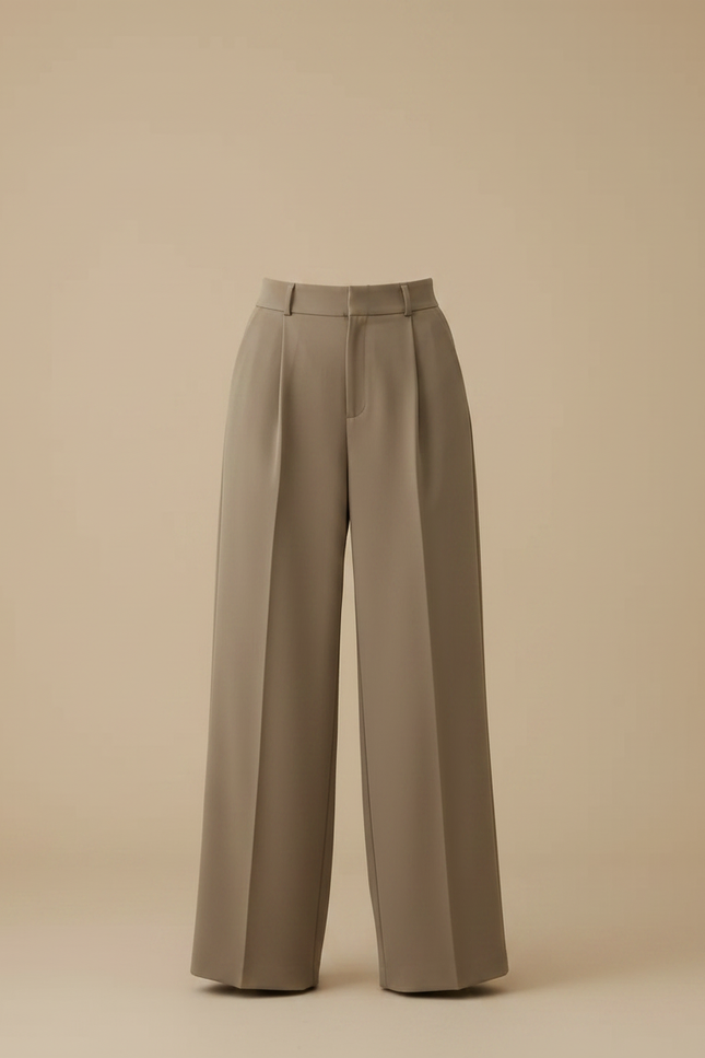 Pantalon À Pince Kaki Droit Fluide Élégant Femme - Polyester - vue 3