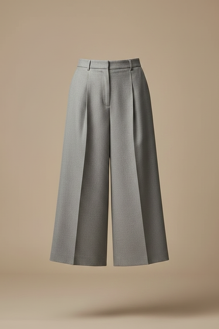 Pantalon À Pince Gris Plissé Ample Court Femme - Laine - vue 3