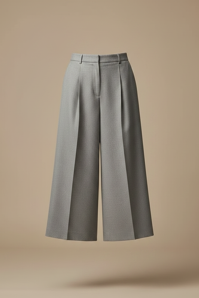 Pantalon À Pince Gris Plissé Ample Court Femme - Laine - vue 3