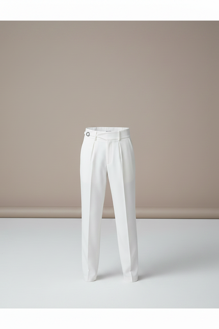 Pantalon À Pince Blanc Plissé Élégant Garçon - Gabardine - vue 3