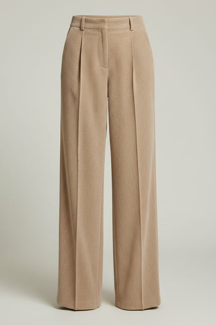 Pantalon À Pince Beige Côtelé Ample Taille Haute Femme - Cordé - vue 3