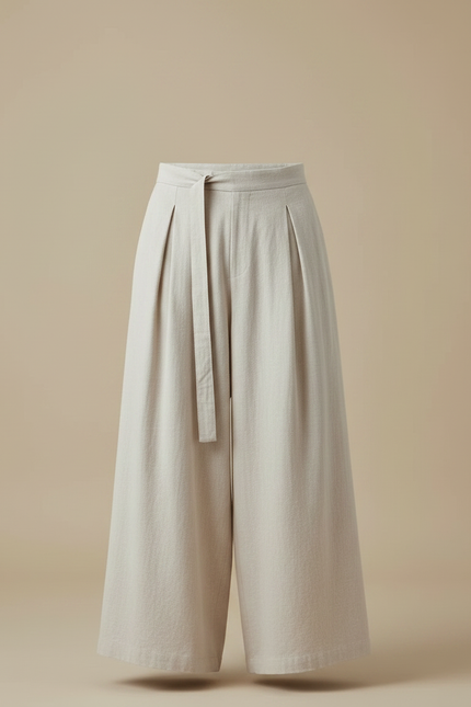 Pantalon À Pince Lin Ample Plissé Beige Homme - vue 3