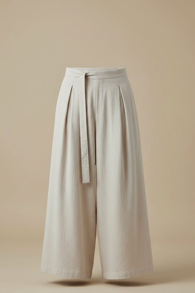 Pantalon À Pince Lin Ample Plissé Beige Homme - vue 3