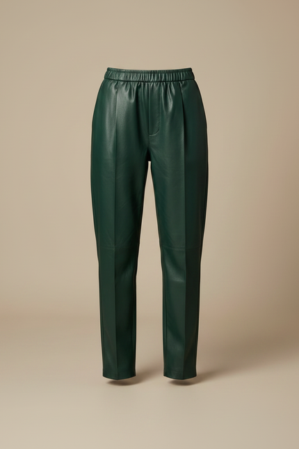 Pantalon À Pince Vert Émeraude Similicuir Taille Élastique - Simili cuir - vue 3