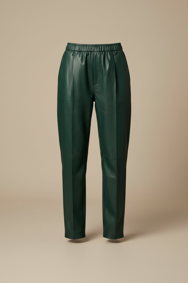 Pantalon À Pince Vert Émeraude Similicuir Taille Élastique - Simili cuir - vue 3