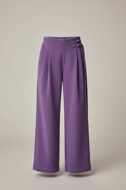 Pantalon À Pince Violet Côtelé Fluide Velours Taille Haute - Cordé - vue 3